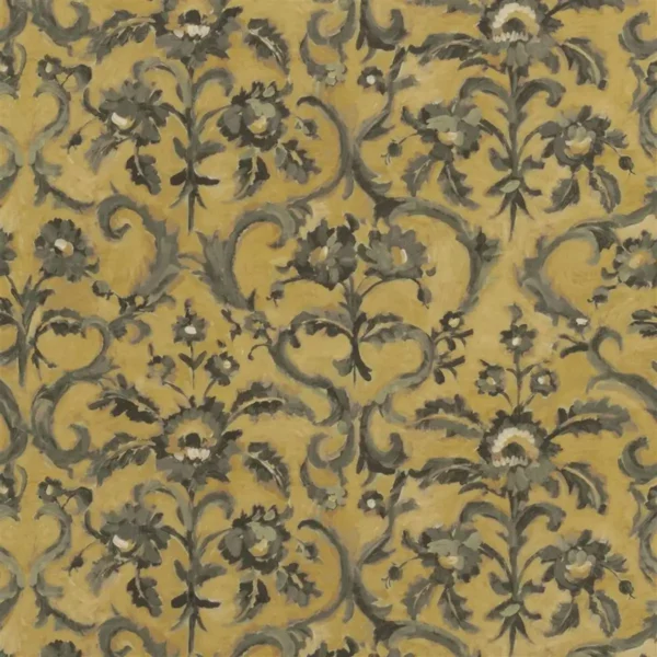 Guerbois Fabric - Ochre by yellow traditional printed fabric from Designers Guild