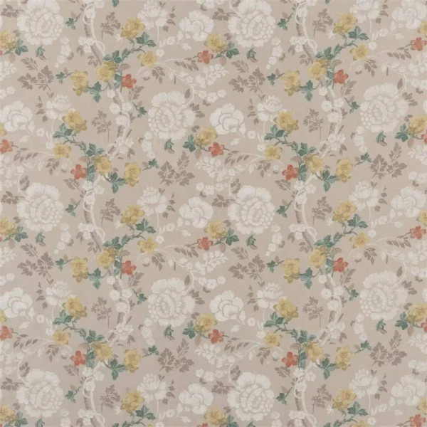 Eagle House Damask Fabric - Vintage Rose by neutral botanical cotton fabric from Designers Guild