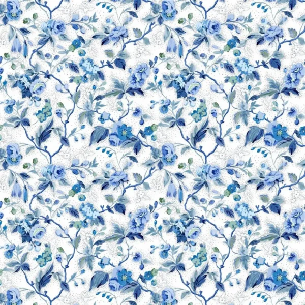 blue botanical cotton fabric from Designers Guild