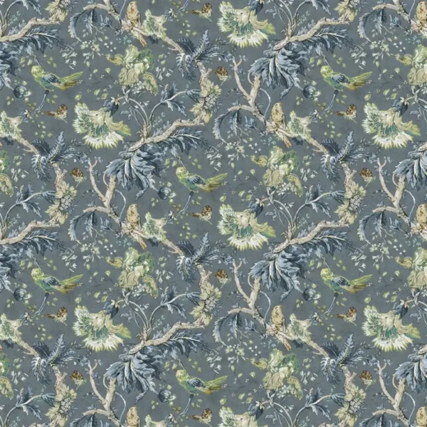 Suffolk Garden Fabric - Slate Blue by black-grey animal cotton fabric from Designers Guild