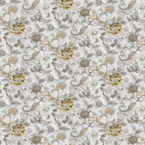 Piccadilly Park Fabric - Birch by black-grey botanical cotton fabric from Designers Guild