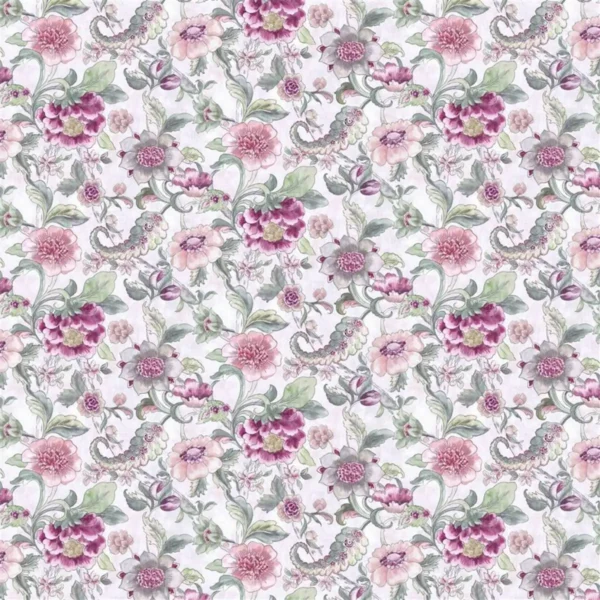 Piccadilly Park Fabric - Hibiscus by pink botanical cotton fabric from Designers Guild
