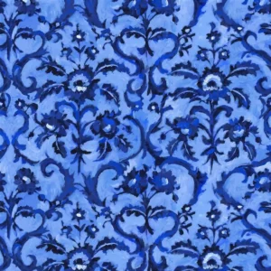 blue traditional printed fabric from Designers Guild