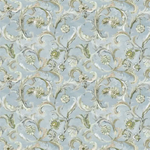 Myrtle Damask Fabric - Celadon by blue botanical cotton fabric from Designers Guild