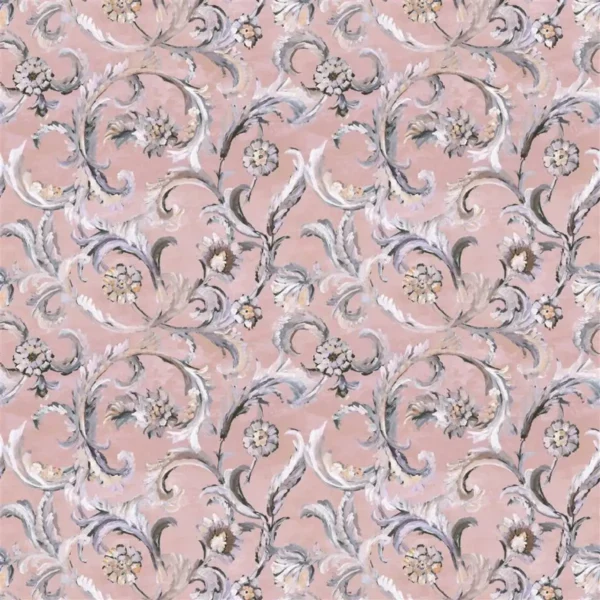 Myrtle Damask Fabric - Cameo by pink botanical cotton fabric from Designers Guild