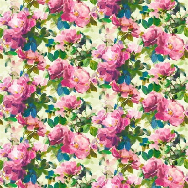 Thelmas Garden Fabric - Fuchsia by multicolour botanical cotton fabric from Designers Guild