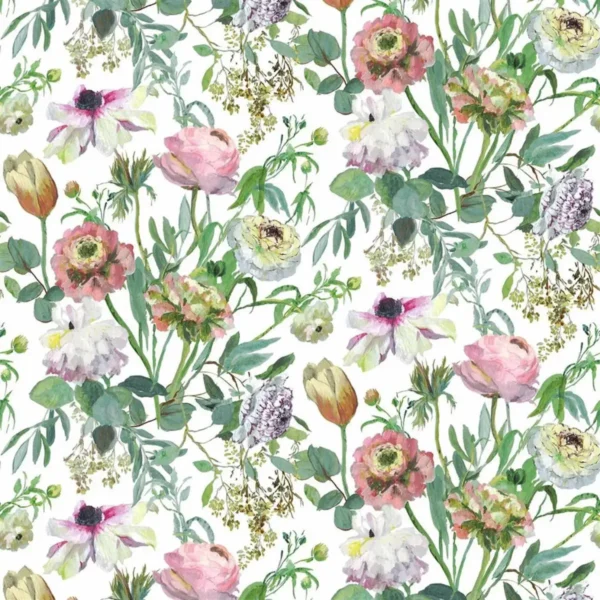 Marietta Fabric - Acacia by multicolour botanical cotton fabric from Designers Guild