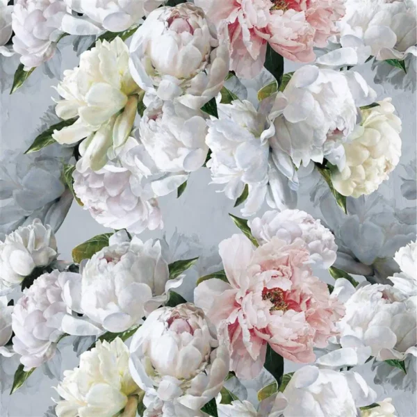 Peonia Grande Fabric - Zinc by multicolour botanical cotton fabric from Designers Guild