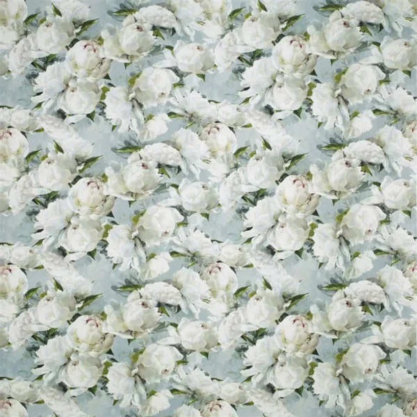 Peonia Lino Fabric - Zinc by blue botanical linen fabric from Designers Guild