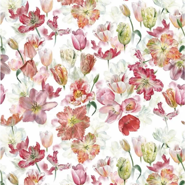 Tulip Garden Fabric - Azalea by multicolour botanical cotton fabric from Designers Guild