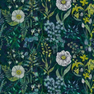 blue botanical cotton fabric from Designers Guild