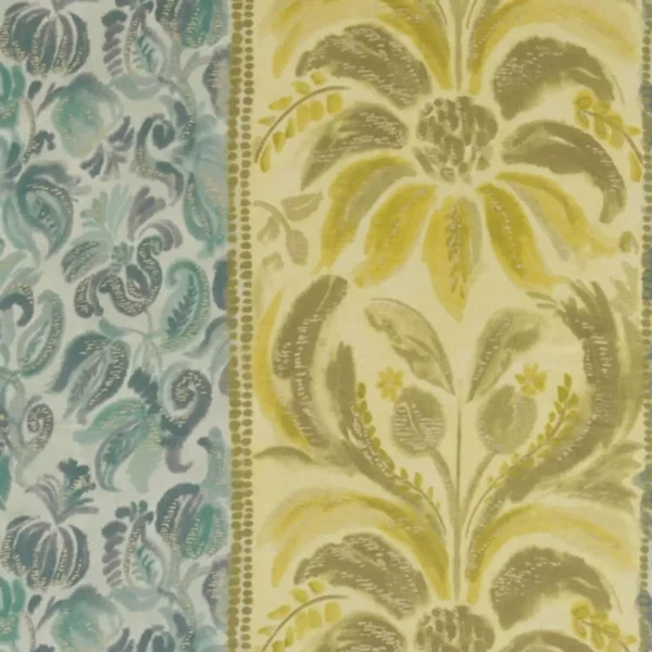 Angelique Damask Fabric - Jade by multicolour botanical cotton fabric from Designers Guild