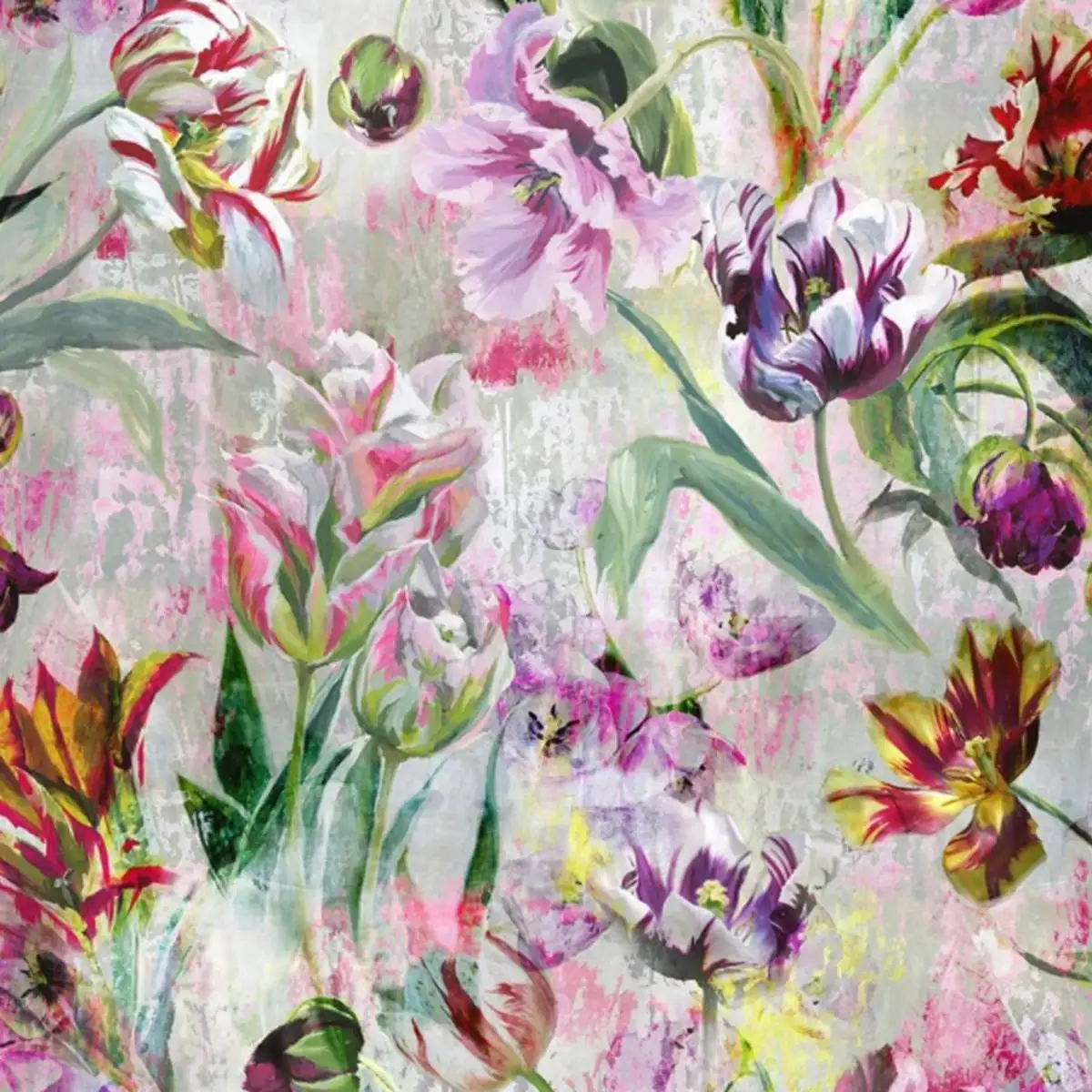 Tulipa Stellata Fabric - Fuchsia by multicolour botanical cotton fabric from Designers Guild