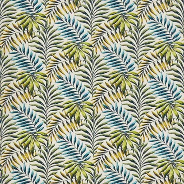 Manila Fabric - Lagoon by multicolour botanical cotton fabric from iLiv