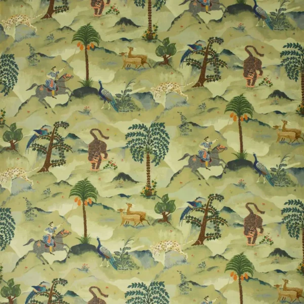 Aesop Fabric - Green by green animal velvet-chenille fabric from Linwood Fabrics