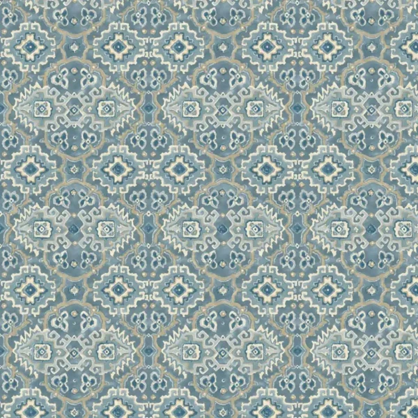 blue geometric velvet-chenille fabric from Linwood Fabrics
