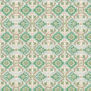 green geometric velvet-chenille fabric from Linwood Fabrics