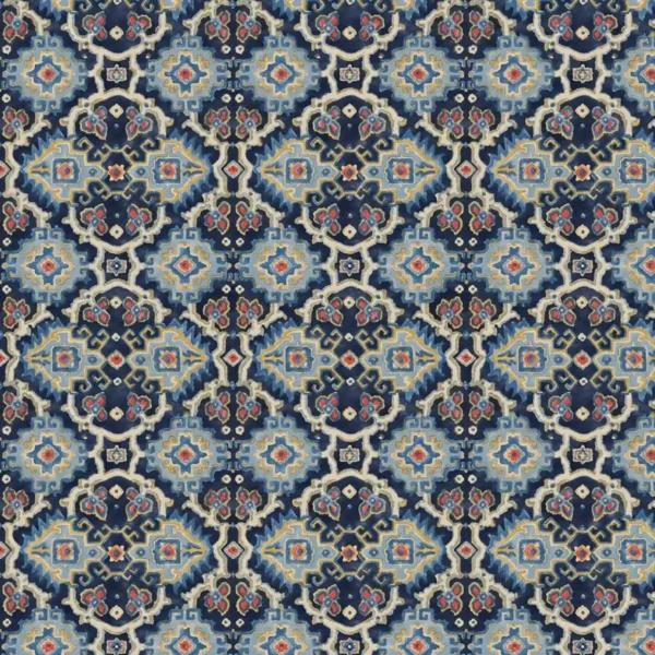 Kami Fabric - Ocean by blue geometric velvet-chenille fabric from Linwood Fabrics