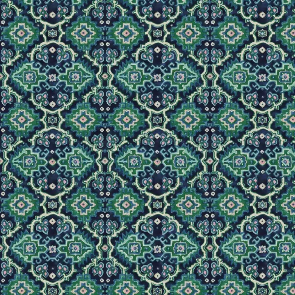blue geometric velvet-chenille fabric from Linwood Fabrics