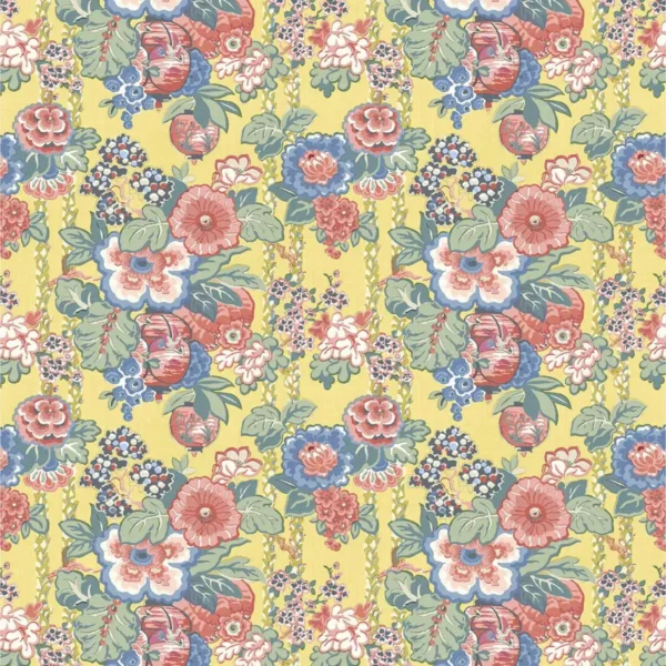 Louis Fabric - Lucky Yellow by multicolour botanical linen fabric from Linwood Fabrics
