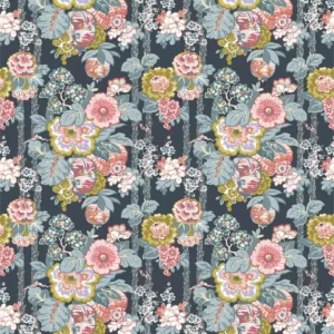blue botanical linen fabric from Linwood Fabrics