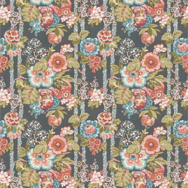 multicolour botanical linen fabric from Linwood Fabrics