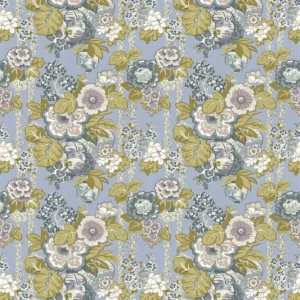 blue botanical linen fabric from Linwood Fabrics