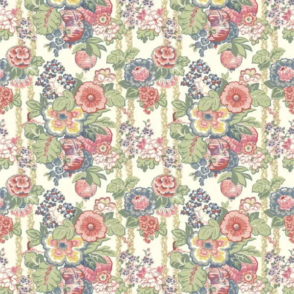 Louis Fabric - Blossom by multicolour botanical linen fabric from Linwood Fabrics
