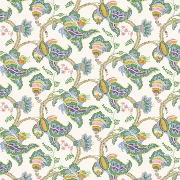 Perdana Fabric - Emerald by green botanical linen fabric from Linwood Fabrics