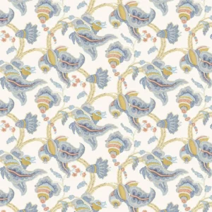 blue botanical linen fabric from Linwood Fabrics