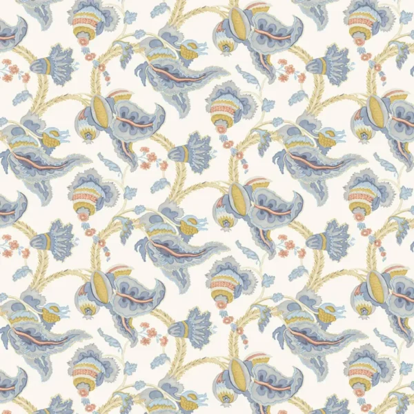 Perdana Fabric - Smoke by blue botanical linen fabric from Linwood Fabrics