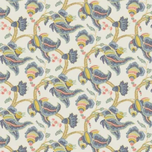blue botanical linen fabric from Linwood Fabrics