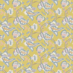blue botanical linen fabric from Linwood Fabrics