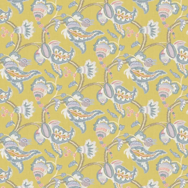 Perdana Fabric - Lichen by blue botanical linen fabric from Linwood Fabrics