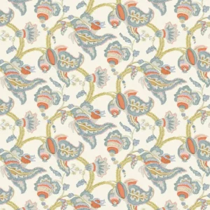 blue botanical linen fabric from Linwood Fabrics