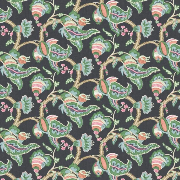Perdana Fabric - Jungle by multicolour botanical linen fabric from Linwood Fabrics
