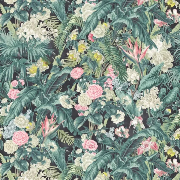 Kahanu Fabric - Nocturn by blue botanical linen fabric from Linwood Fabrics