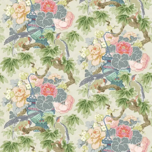 The Royal Garden Fabric - Bouquet by green botanical linen fabric from Linwood Fabrics