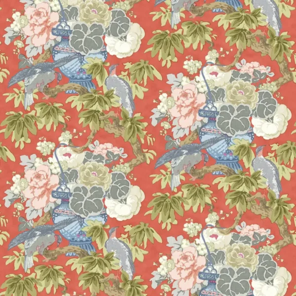 The Royal Garden Fabric - Red Carpet by multicolour botanical linen fabric from Linwood Fabrics