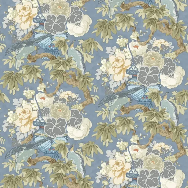 The Royal Garden Fabric - Cornflower by blue botanical linen fabric from Linwood Fabrics