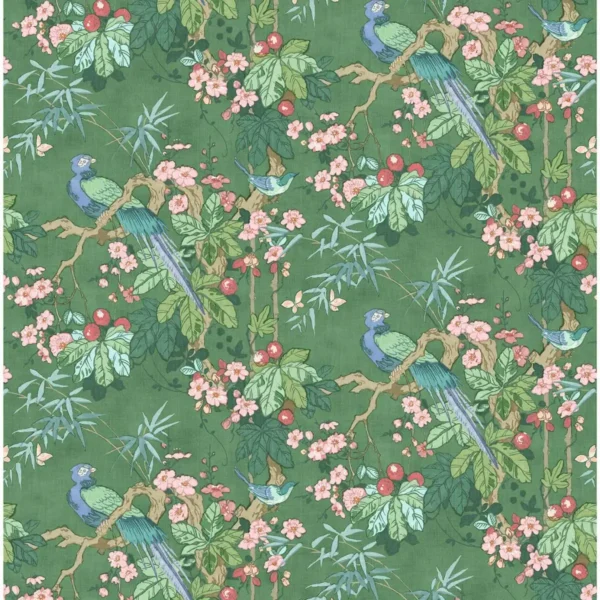 Miji Fabric - Juniper by green botanical linen fabric from Linwood Fabrics