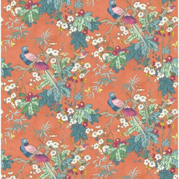 Miji Fabric - Tomato by multicolour botanical linen fabric from Linwood Fabrics