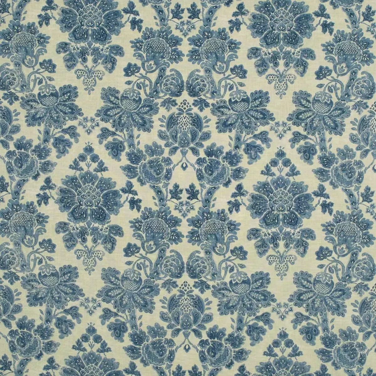 blue botanical linen fabric from Linwood Fabrics