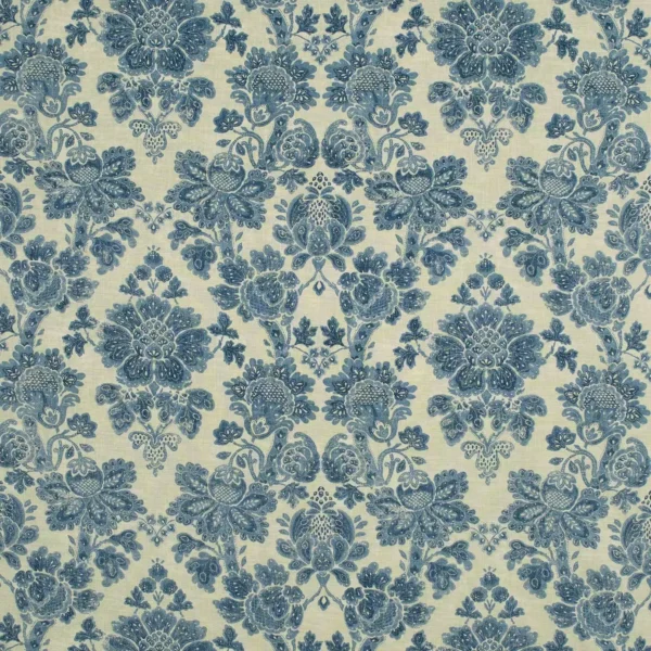 Cranbourne Fabric - Dutch Blue by blue botanical linen fabric from Linwood Fabrics