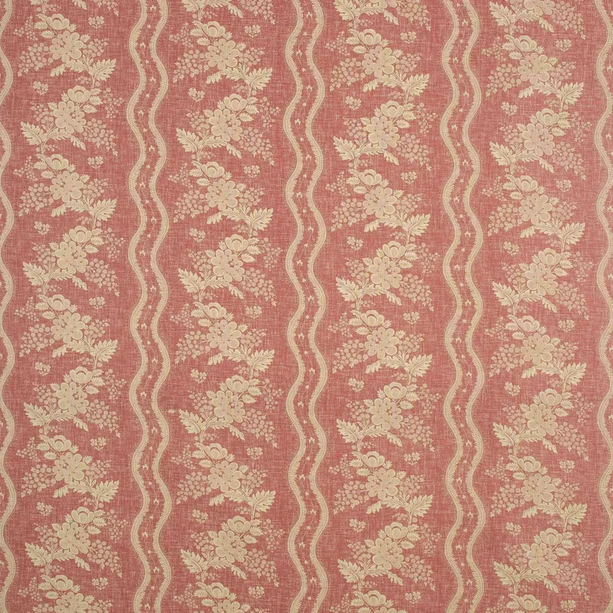 Arley Fabric - Raspberry Fool by red botanical linen fabric from Linwood Fabrics