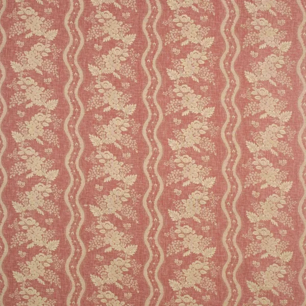 Arley Fabric - Raspberry Fool by red botanical linen fabric from Linwood Fabrics