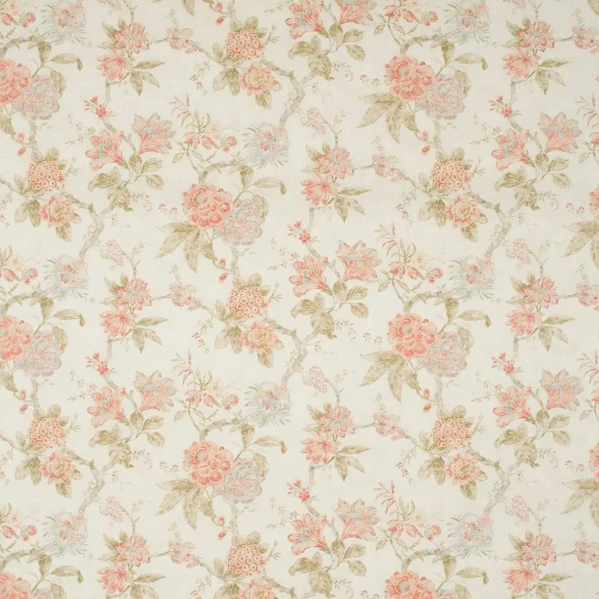 Tresco Fabric - Strawberry Punnet by multicolour botanical linen fabric from Linwood Fabrics