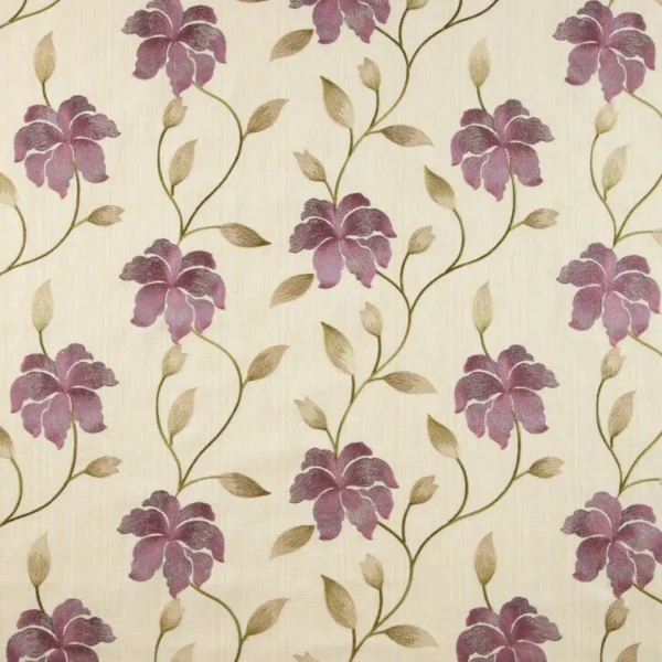 Everglade Fabric - Berry by neutral botanical embroideried fabric from iLiv
