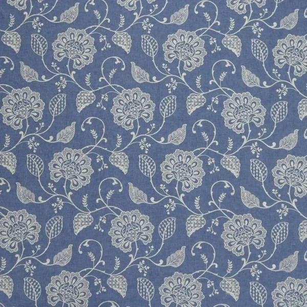 Adriana Fabric - French Blue by blue botanical embroideried fabric from iLiv