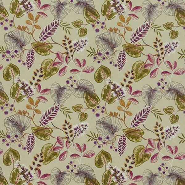 Fandango Fabric - Cranberry by multicolour botanical cotton fabric from iLiv